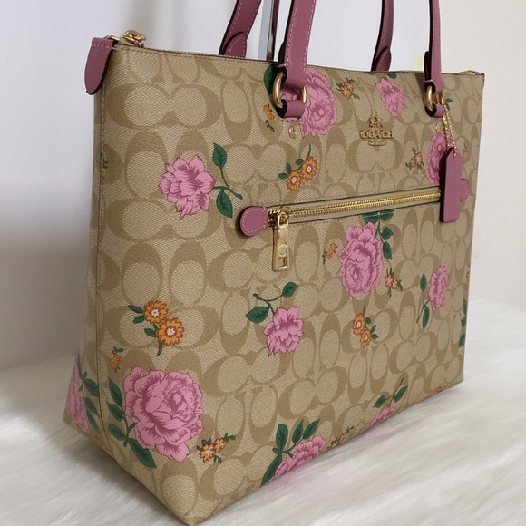 NWT💃Coach Gallery Tote Bag In Signature Canvas With Prairie Rose - Picture 5 of 10